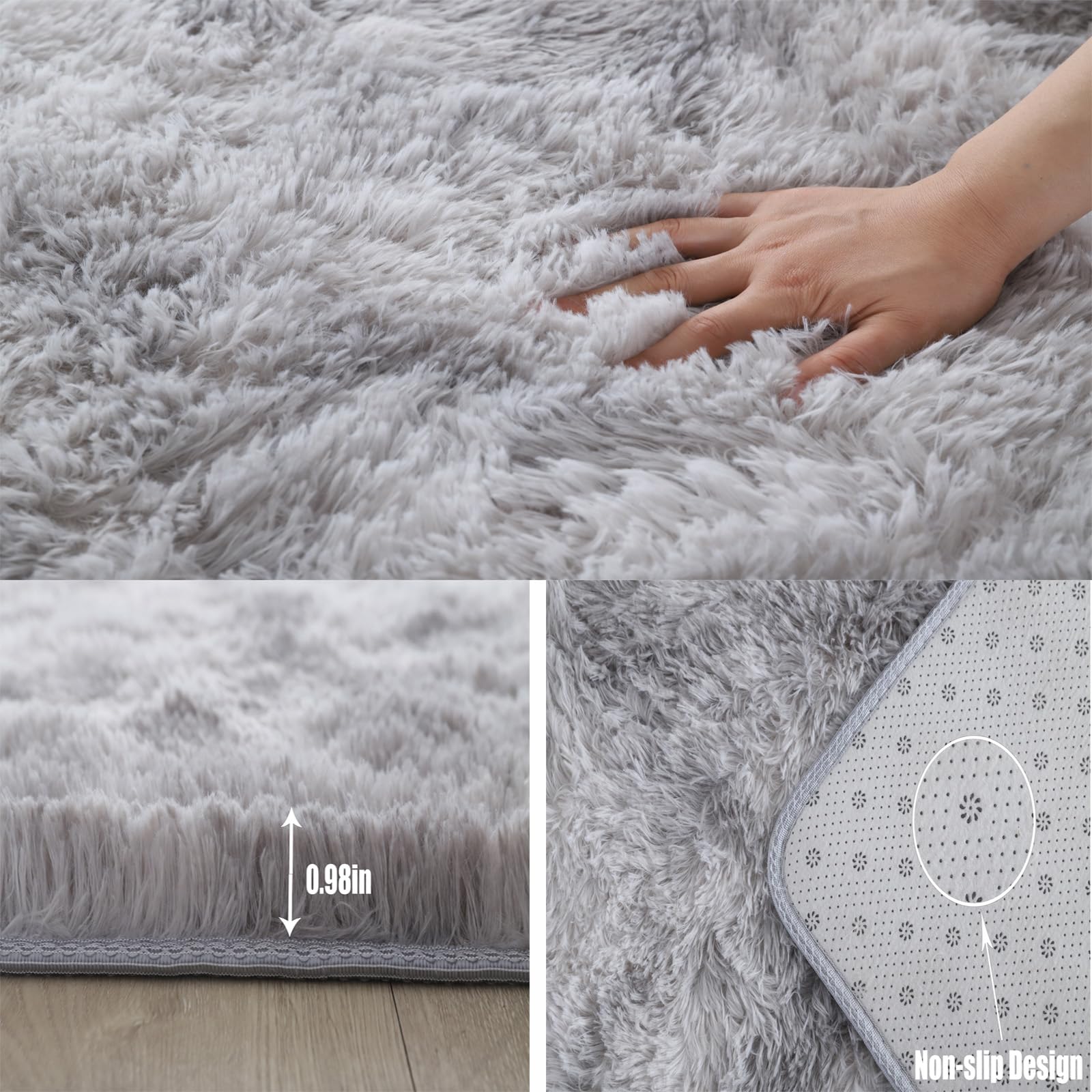 QUINZI Tappeto morbido a pelo lungo moderno tappeti Tappeto del soggiorno Tappeto della camera da letto Tappeto per la camera dei bambini Tappeto antiscivolo colore: grigio chiaro, 60 x 90 cm