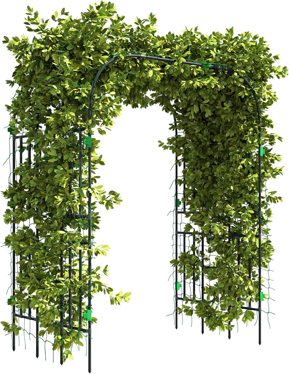 Outsunny Garden Arch Trellis, 8 FT Tall Metal Plant Trellis Support with Climbing Net, Outdoor Cucumber Trellis for Climbing Plants, Flowers, Vegetables