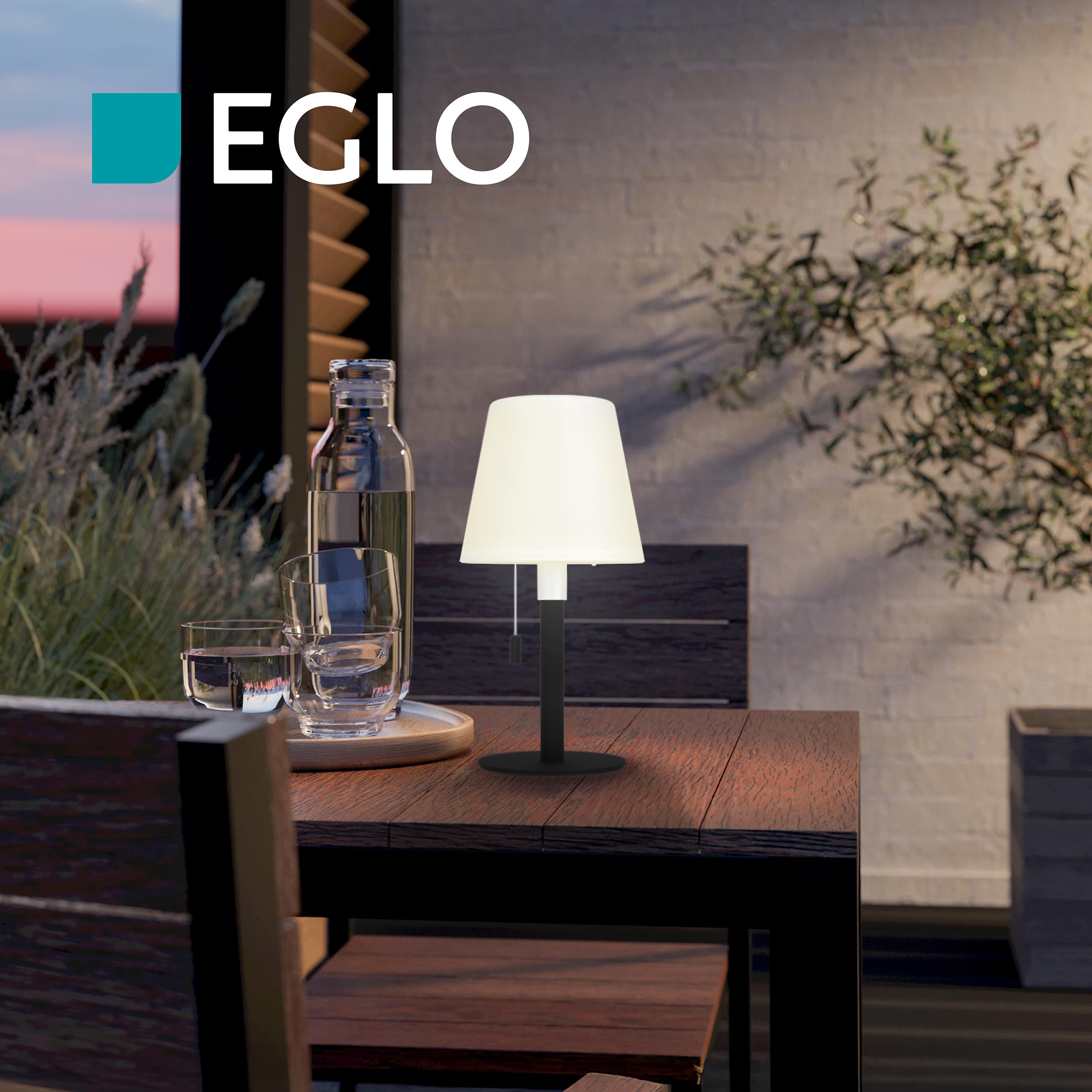 EGLO Solar Tischleuchte Montapalma-L, Outdoor Akku Tischlampe dimmbar mit Zugschalter, kabellose Solarlampe für außen, Stahl in schwarz, Kunststoff weiß, warmweiß, RGB, IP54