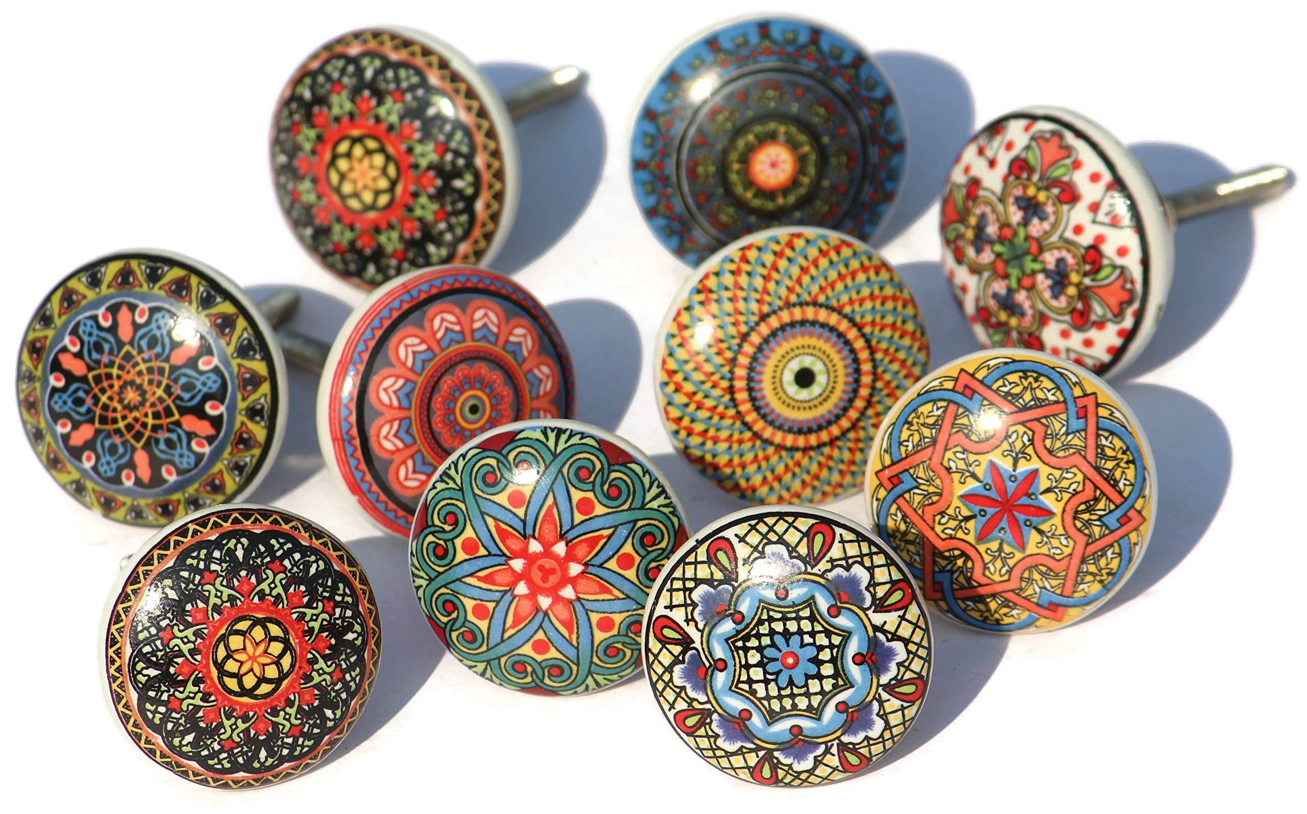 owlKraftDoor knobs Set of 6 Assorted Moroccan Mandala Ceramic Knobs - Cabinet knobs - Drawer knobs - Cabinet pulls (Colorful)