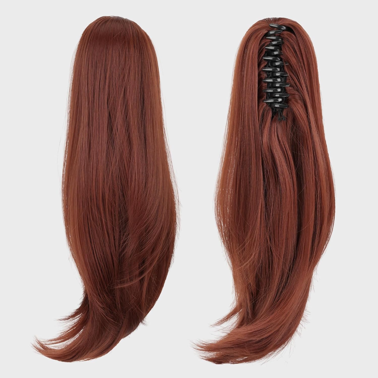 Auburn Ponytail Extension,16″ Short Straight Claw Clip Pony tails Hair Extensions Natural Soft Synthetic Hairpiece for Women