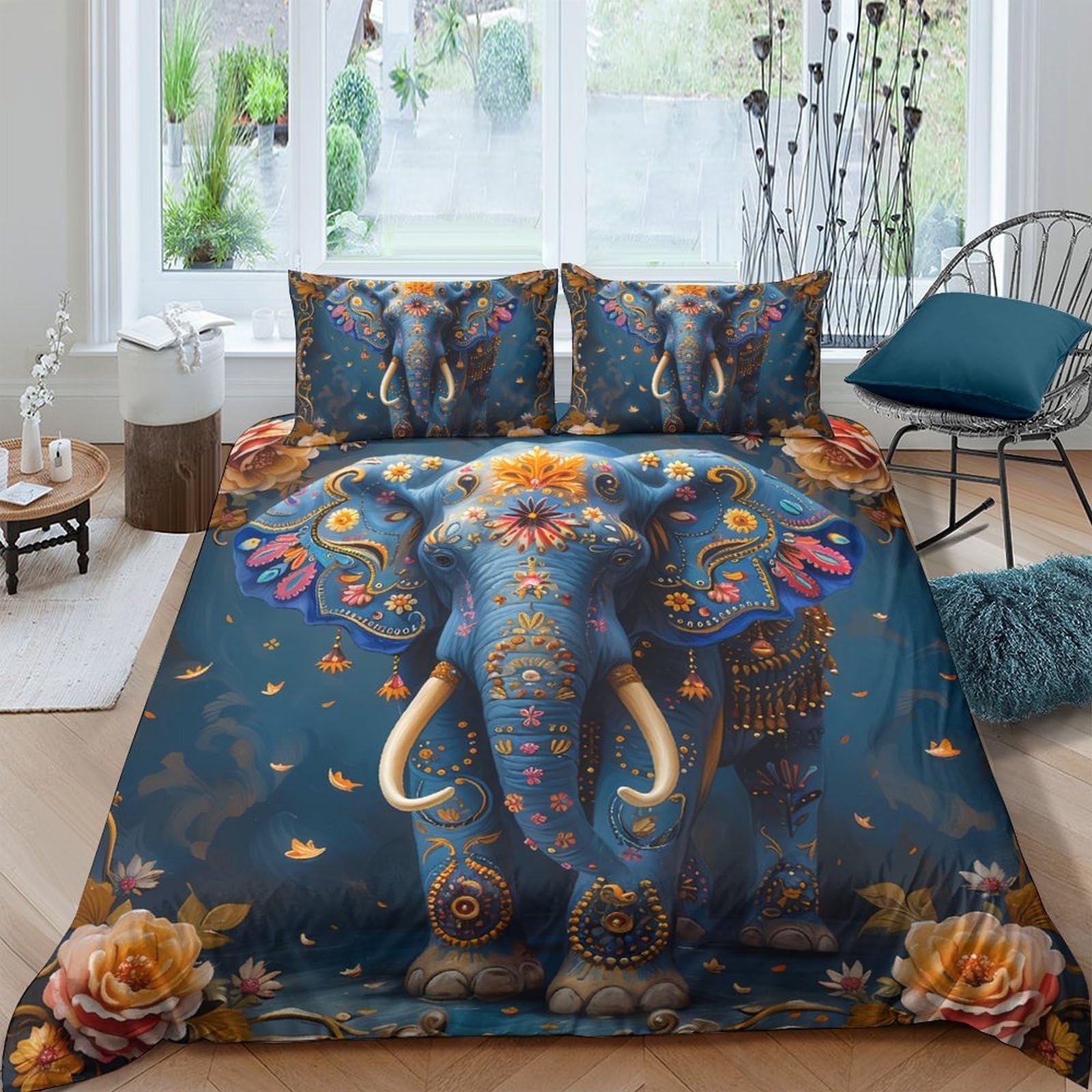 Ctjqhvkz Style-6 3D Printed Bohemian Elephant Fitted Sheet Microfiber Non Slip Floral Bed Cover For Bedroom Guest Room Decor Single（135X200cm）