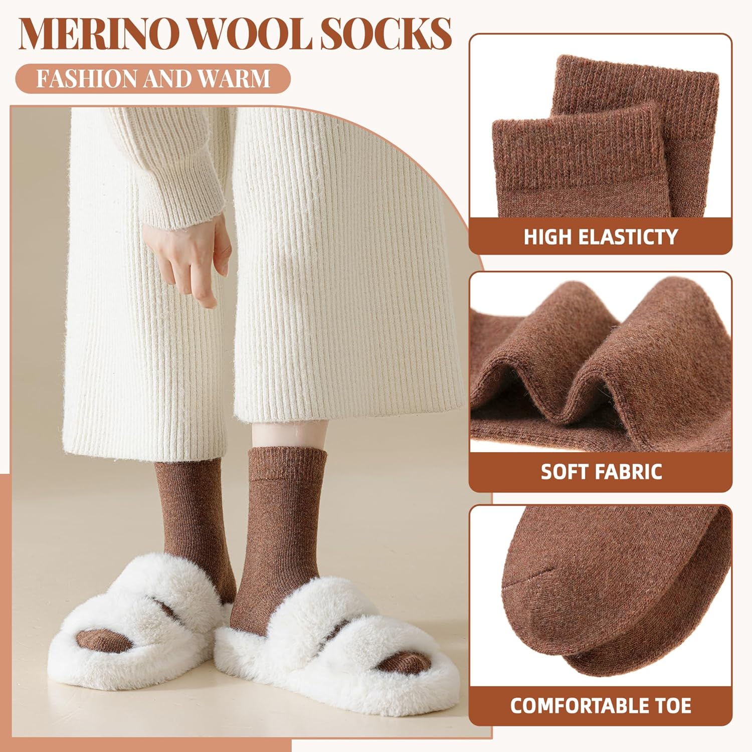 Merino Wool Socks for Women 5 Pairs Warm Winter Hiking Thick Thermal Cozy Boot Work Soft Ladies Crew Socks - Image 4