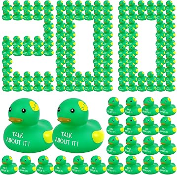 Deekin 60 Pcs Mental Health Rubber Duck Bulk Green Ribbon Mental Health Awareness Items Gifts for Self Care Adults Charity Office Therapist Favors