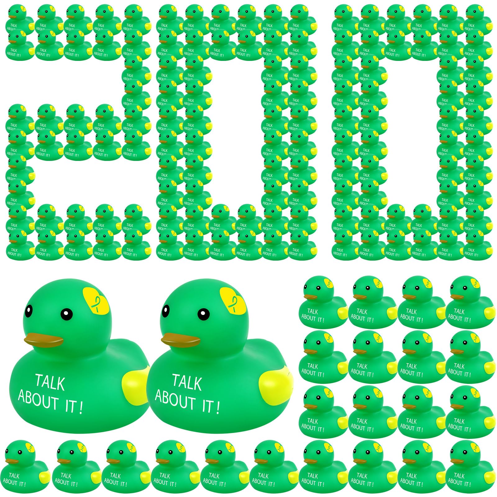 DEEKIN 24 Pcs Mental Health Rubber Duck Mental Health Awareness Green Ribbon Rubber Duck Mental Health Gifts Duck for Friend Family Coworkers Fundraiser Giveaways