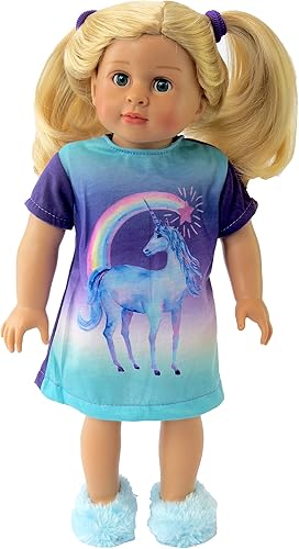 Miniatura 2 de American Fashion World Pijama de unicornio para muñecas de 18 pulgadas | Calidad premium y diseño moderno | Ropa de muñecas | Moda de ropa para