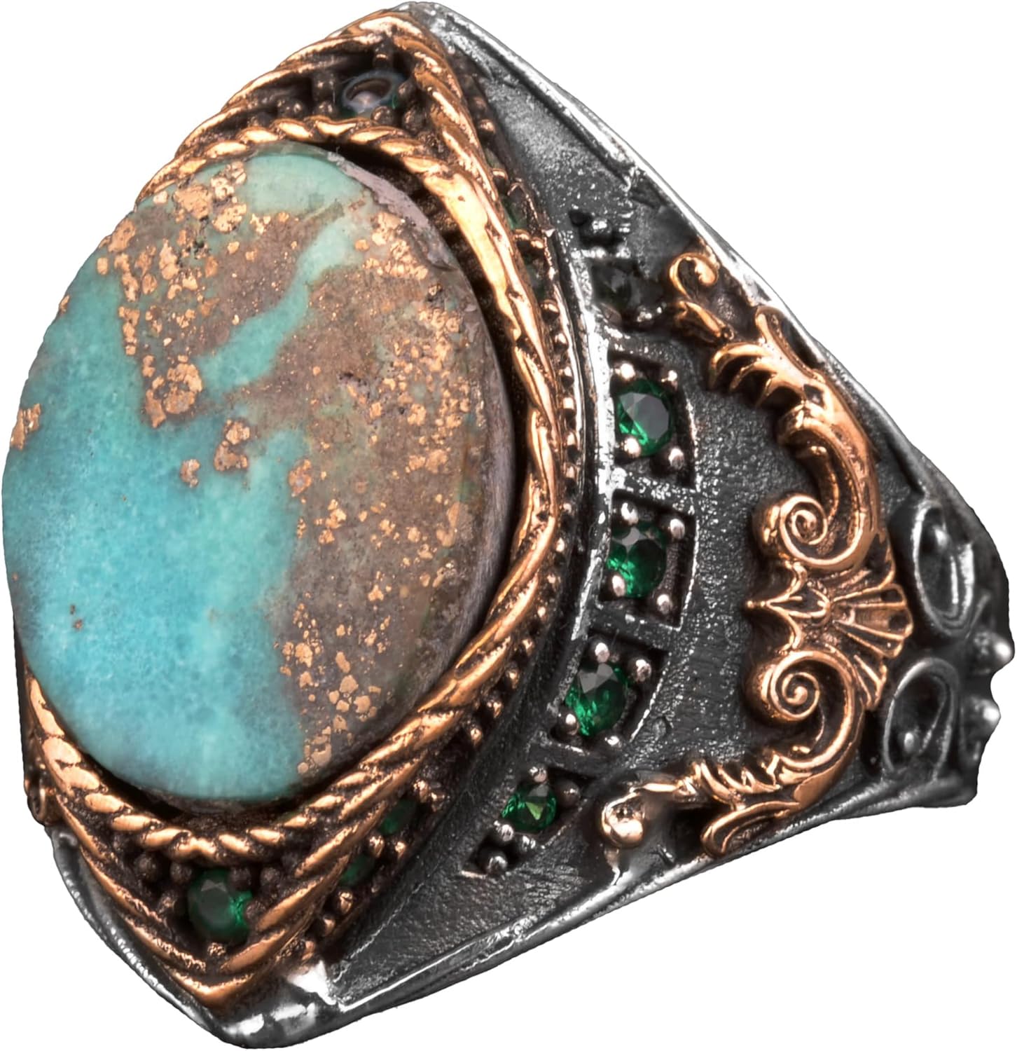KAMBO Genuine Real Arizona Turquoise Gemstone Ring, Sultan Ring, 925K Sterling Silver Ring