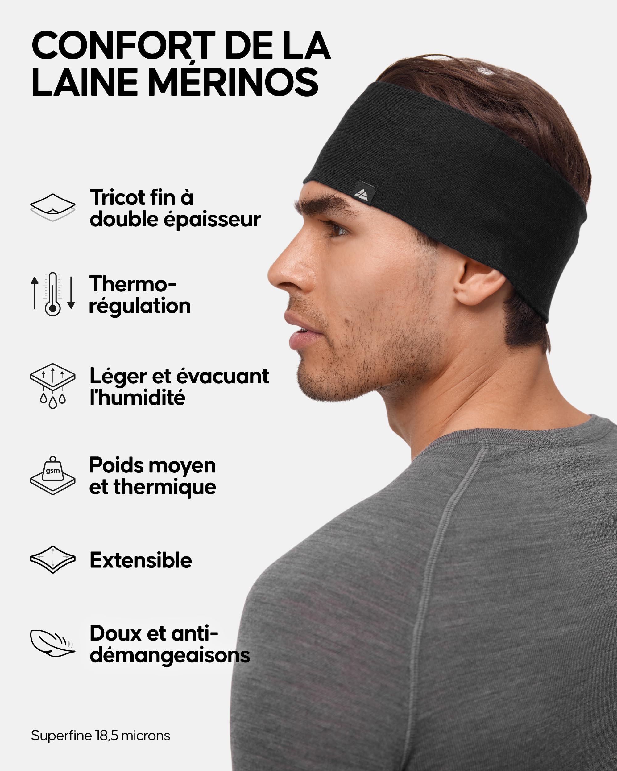 DANISH ENDURANCE Bandeau en Laine Mérinos, Lot de 1 ou 2 | Bandeau en Laine Mérinos, Chaud, Respirant et Résistant aux Odeurs, pour la Randonnée, la Course et le Vélo, Unisexe