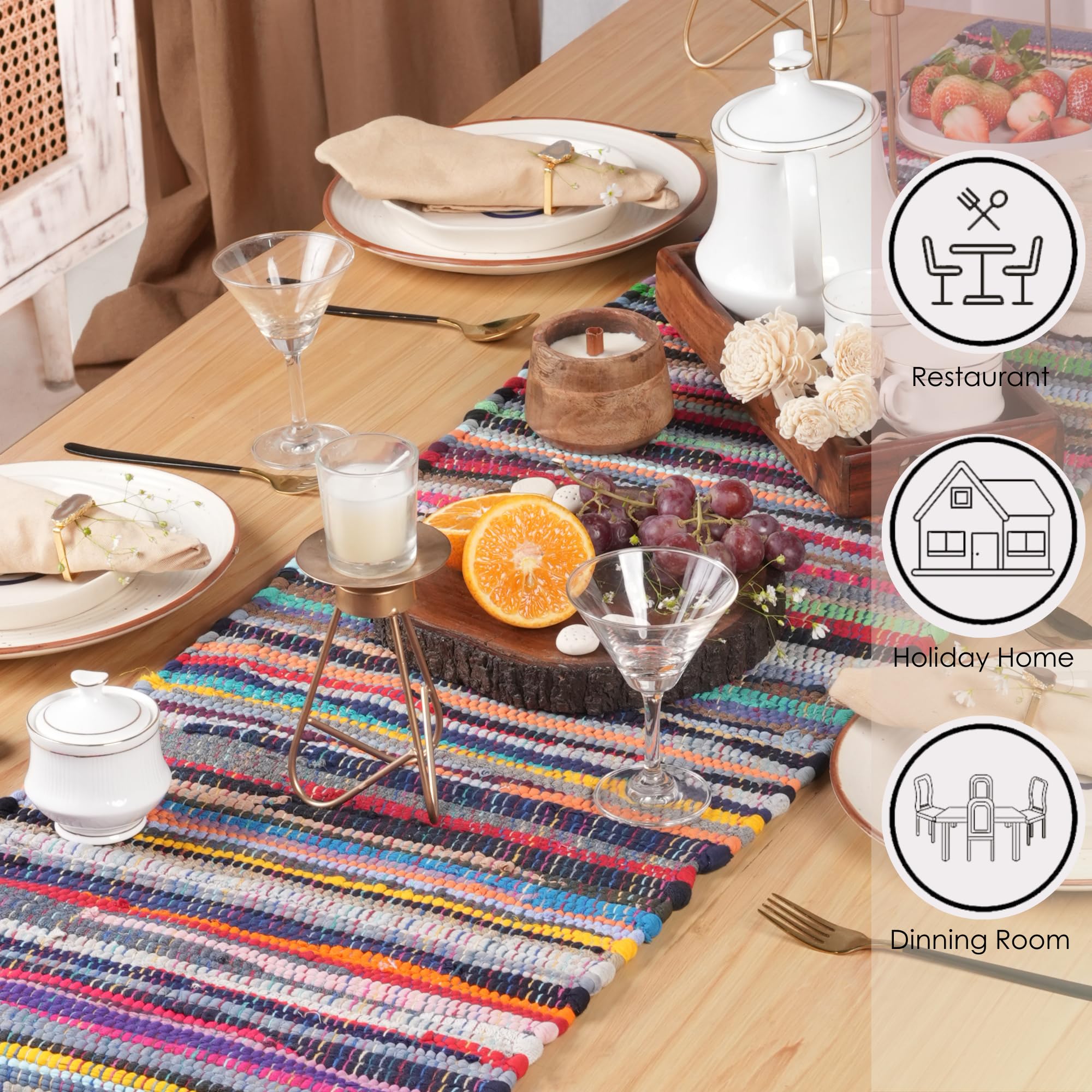 Leather Chindi Table Runner – Natural Color, 16 X 72 Inches, Cotton & Leather Blend