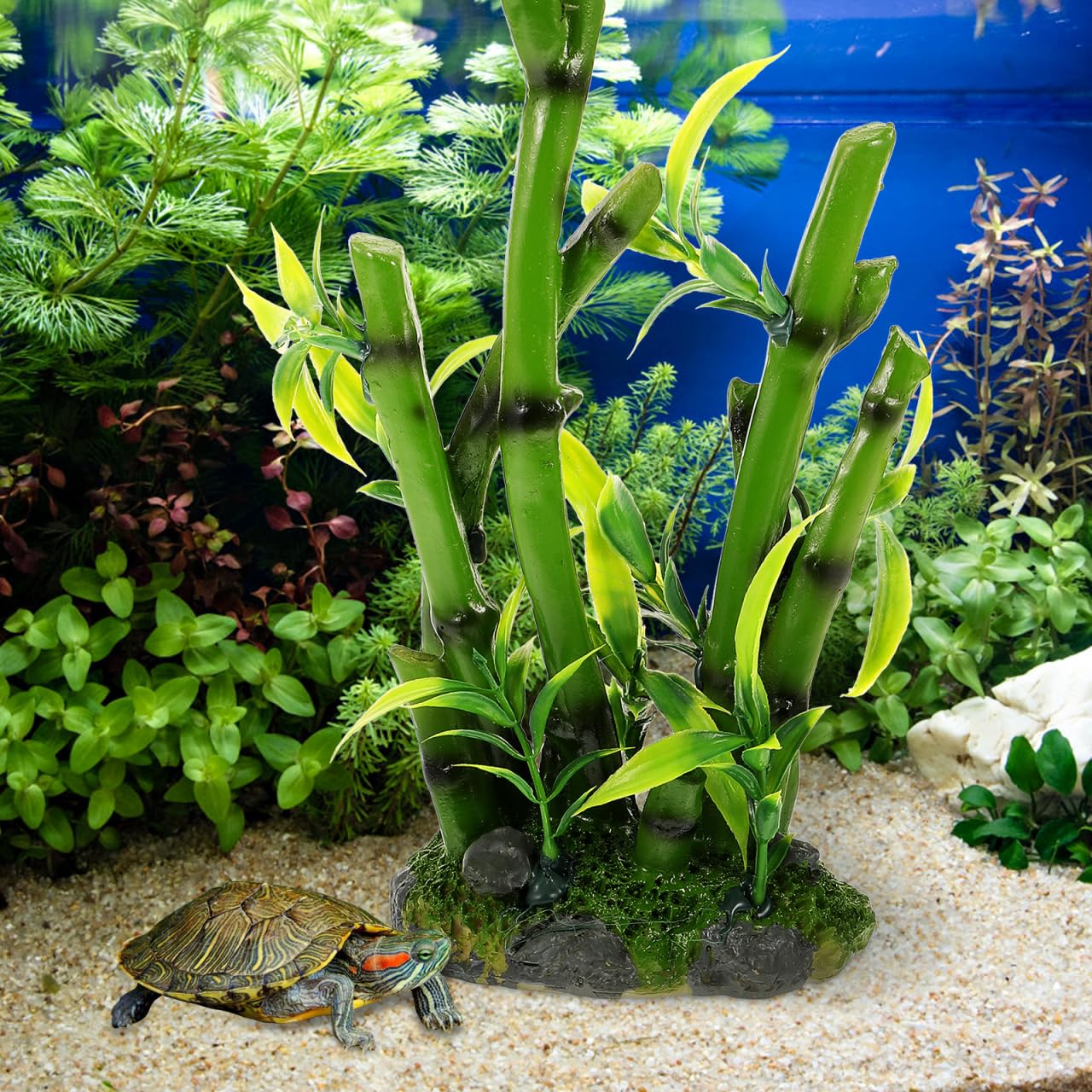 POPETPOP Décoration d'aquarium en bambou avec base pour l'aménagement paysager