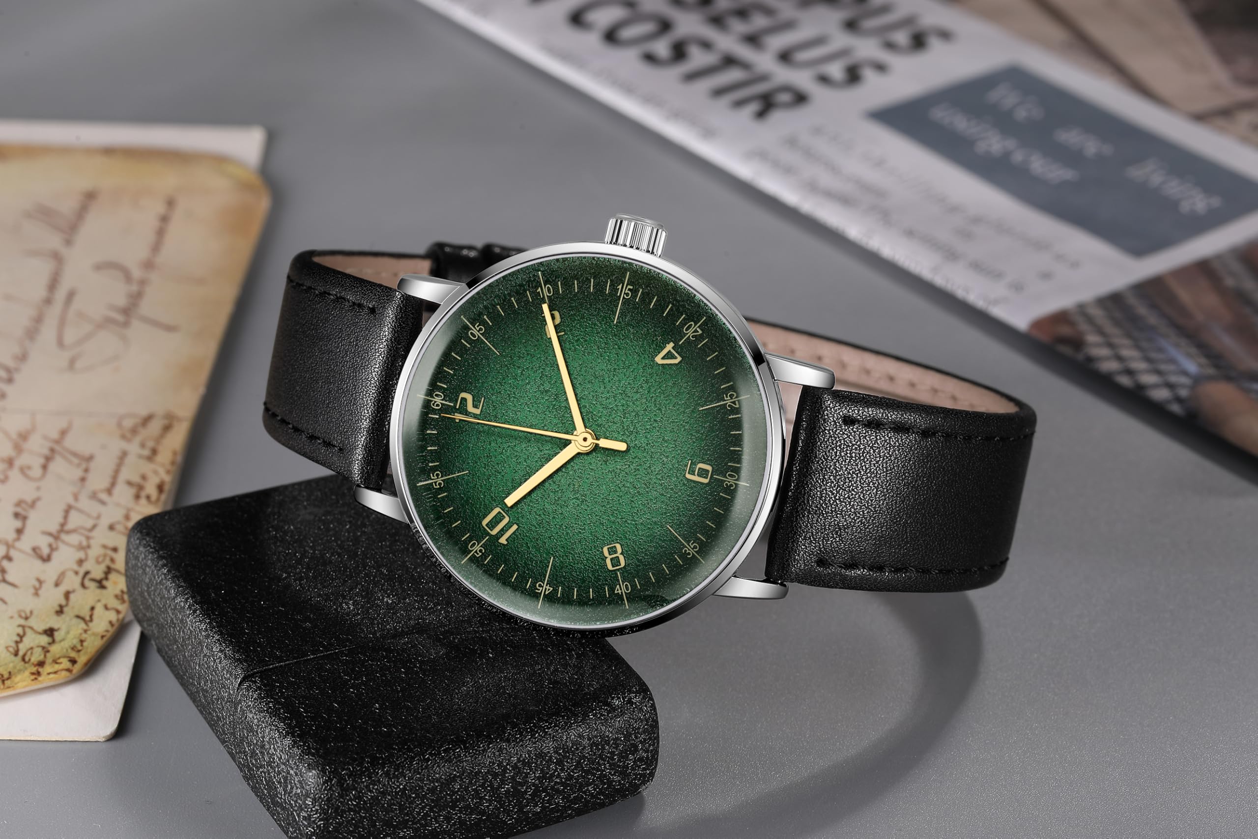 Boyarca Mechaniczny zegarek w stylu vintage z wypukłym szklanym lustrem do zegarka i obudową 40 mm, swobodny i minimalistyczny ręcznie nakręcany mechaniczny zegarek na rękę dla mężczyzn i kobiet