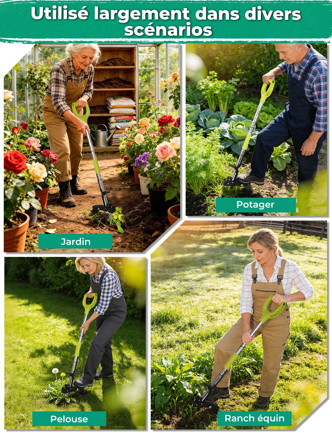 YISSVIC Desherbeur Manuel 108cm en Acier Inoxydable à 4 Griffes avec Pédale Arrache-Racines Télescopique Arrache Pissenlit Poignée Antidérapante Réglable en Forme de D pour Outils Jardinage