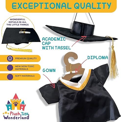 Miniatura 5 de Traje de graduación y gorro de peluche para tu amigo de peluche, se adapta a la mayoría de juguetes suaves de peluche de 14 a 18 pulgadas