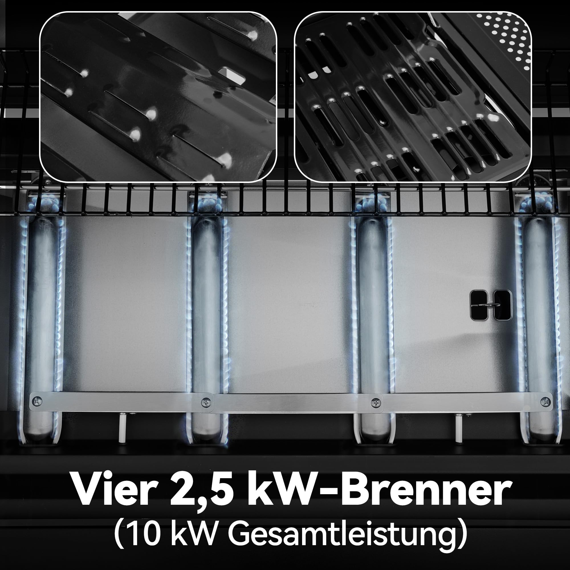 Royal Gourmet 4-Brenner Gasgrill 10 kW Grillwagen mit klappbaren Seitenablagen, Ablagekorb, Outdoor Gasgrill für Balkon, Terrasse, Garten und Camping
