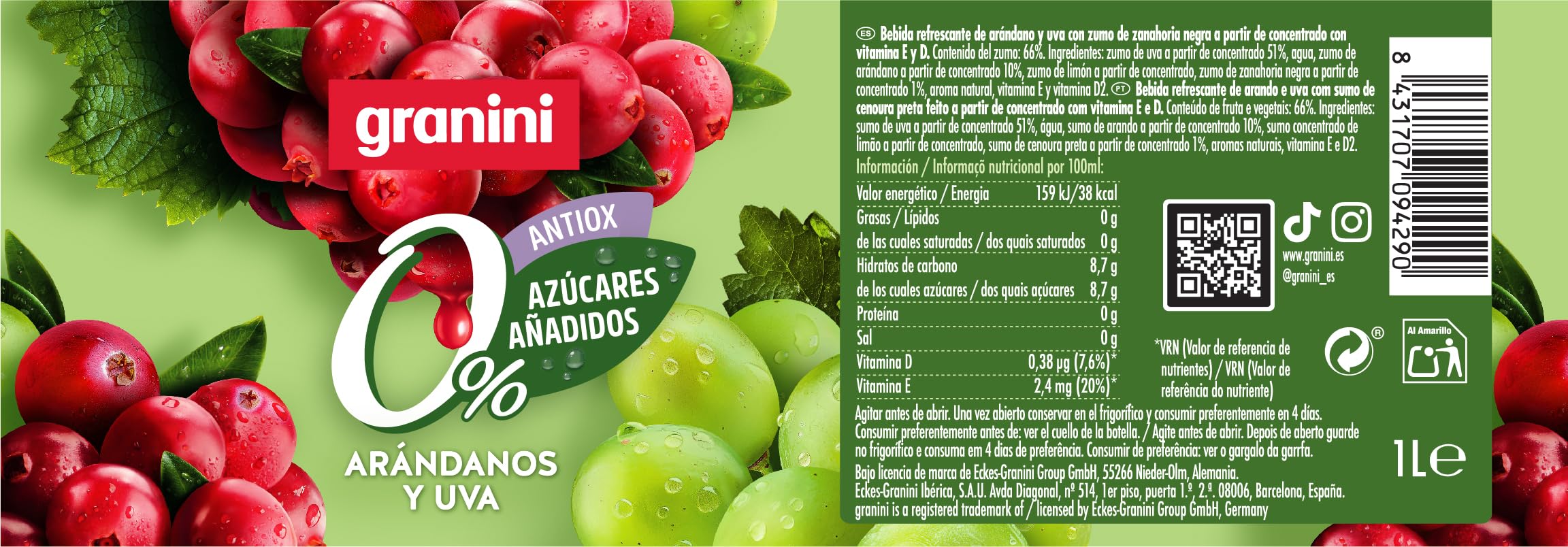 Granini Bebida de frutas Arándanos y Uva Pack 6 x 1L Clásicos Mix