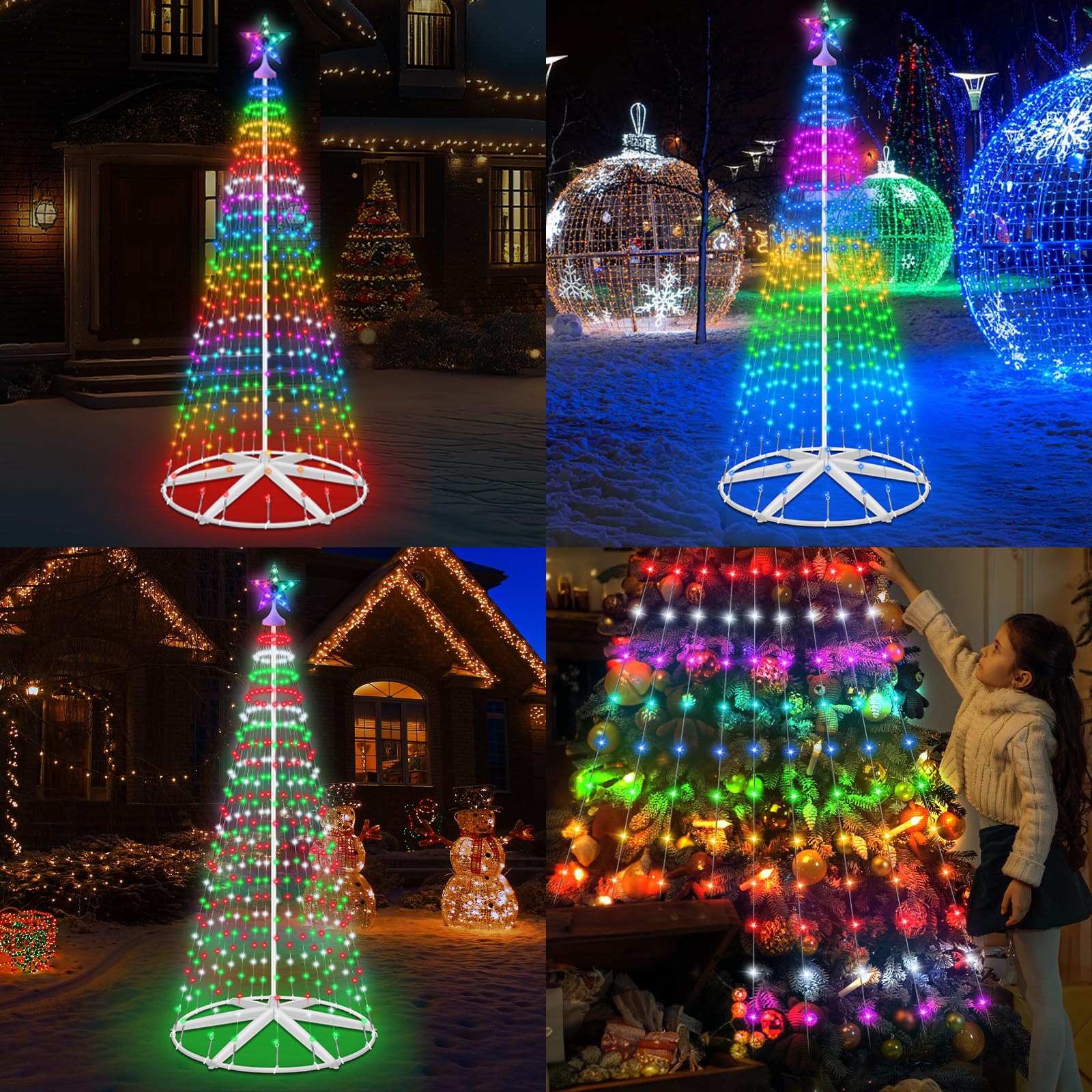 Árbol de Navidad con 310 luces LED, RGB, decoración navideña con temporizador, brillo, modo de música, control remoto, aplicación, guirnalda de luces para jardín, balcón, decoración navideña
