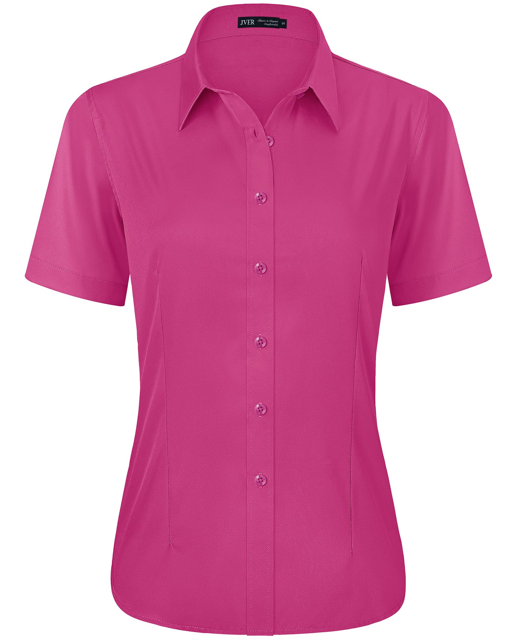 J.VER Damen Bluse Lässiges Kurzarm Hemdbluse Sommer Bügelleichtes Baumwolle Solide Blusenshirt Elegant Oberteile,Rosenrot,XL