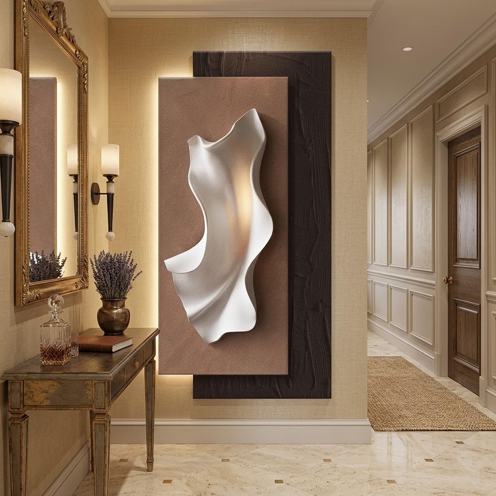 RASJCGRCOA Large Modern 3D LED Wall Art Decor Plug-in Sandstone Backlit Wall Sculpture Frameless Light Up Wall Hanging for Living Room Entryway(B,23.6 * 47.2in/60 * 120cm)