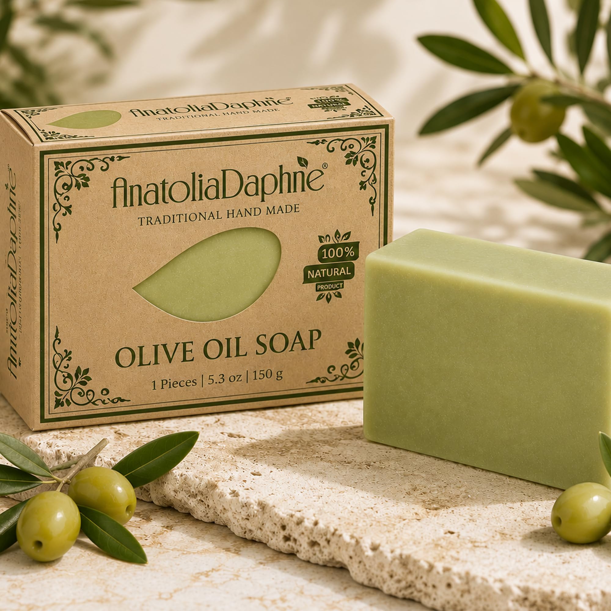 Handmade Natural Olive Oil Soap Bar, Vegan and Unscented
