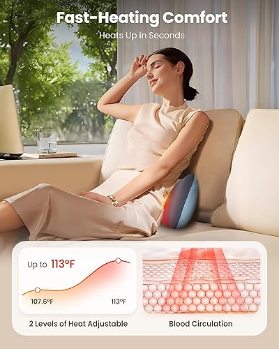 Miniatura 4 de COMFIER Masajeador inalámbrico de cuello y espalda con calor, almohada de masaje recargable para cuello, espalda y hombros, masajeador de espalda de