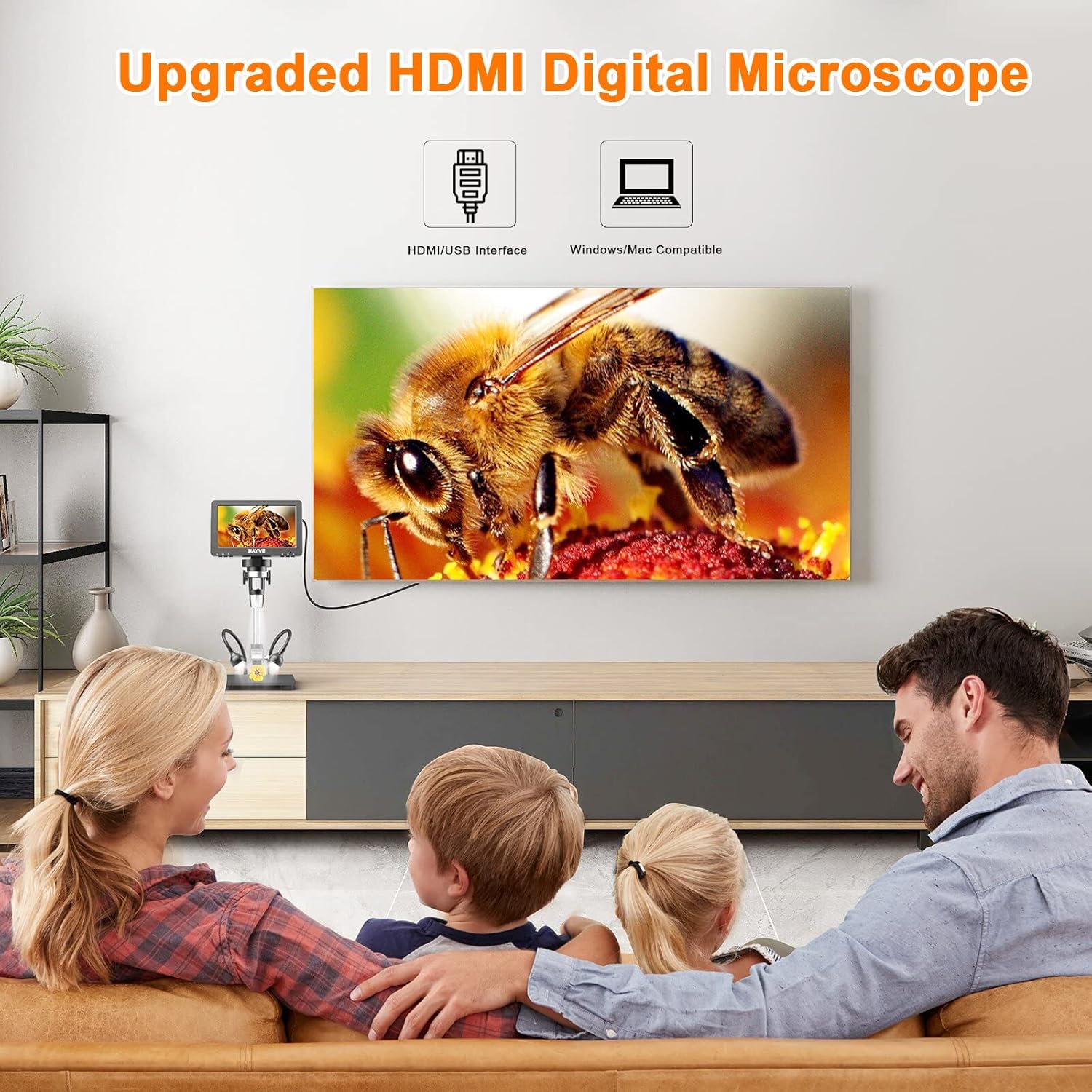 7'' HDMI Digital Microscope,1200X Coin Microscope with IPS Screen, 16MP Soldering Microscope with Lights, 8.5'' Long Stand, View Entire Coin, Compatible with PC/TV, 32GB Card