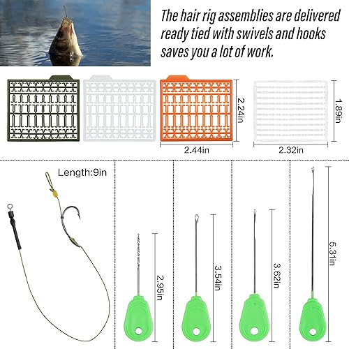 Miniatura 3 de Kits de aparejo de pelo de pesca de carpa, 26 piezas, juego de anzuelo de púas curvas, boilies giratorios, paradas de cebo y cuerdas de aguja,