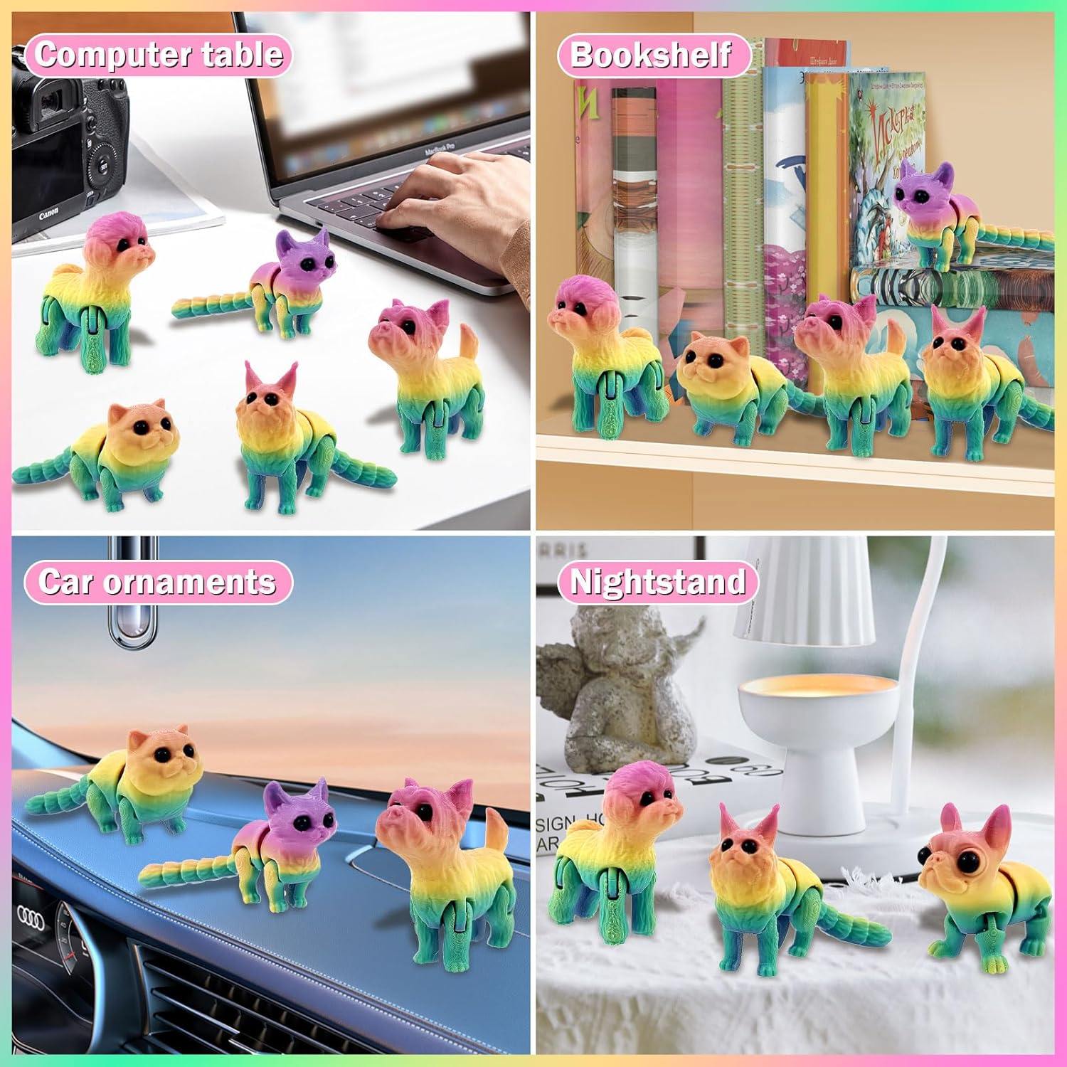 10 Pcs 3D Printed Fidget Cats and Dogs Toy Set, Small 3D Prints Movable Articulated Animal Models for Executive Home Office, Mini Stress Relief 3-d Printer Animals Toys Decor for Adults Kids (CH1) - Image 5