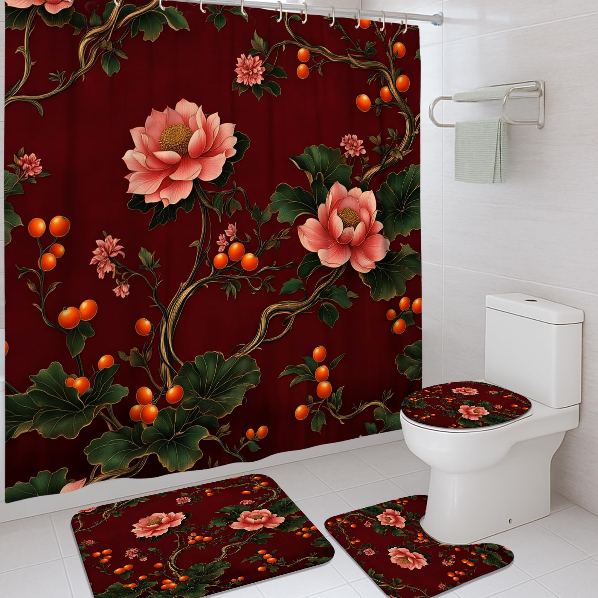 Rideau de douche imperméable anti-moisissure en polyester lavable aux motifs nature