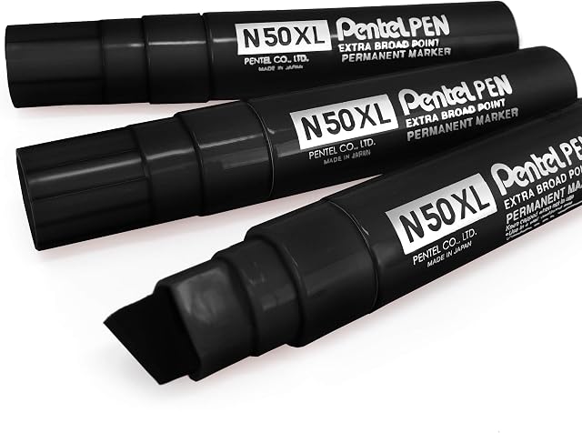 Pentel N50XL Extra Large Broad Permanent Marker  Chisel Tip  Pack of 3 - Black