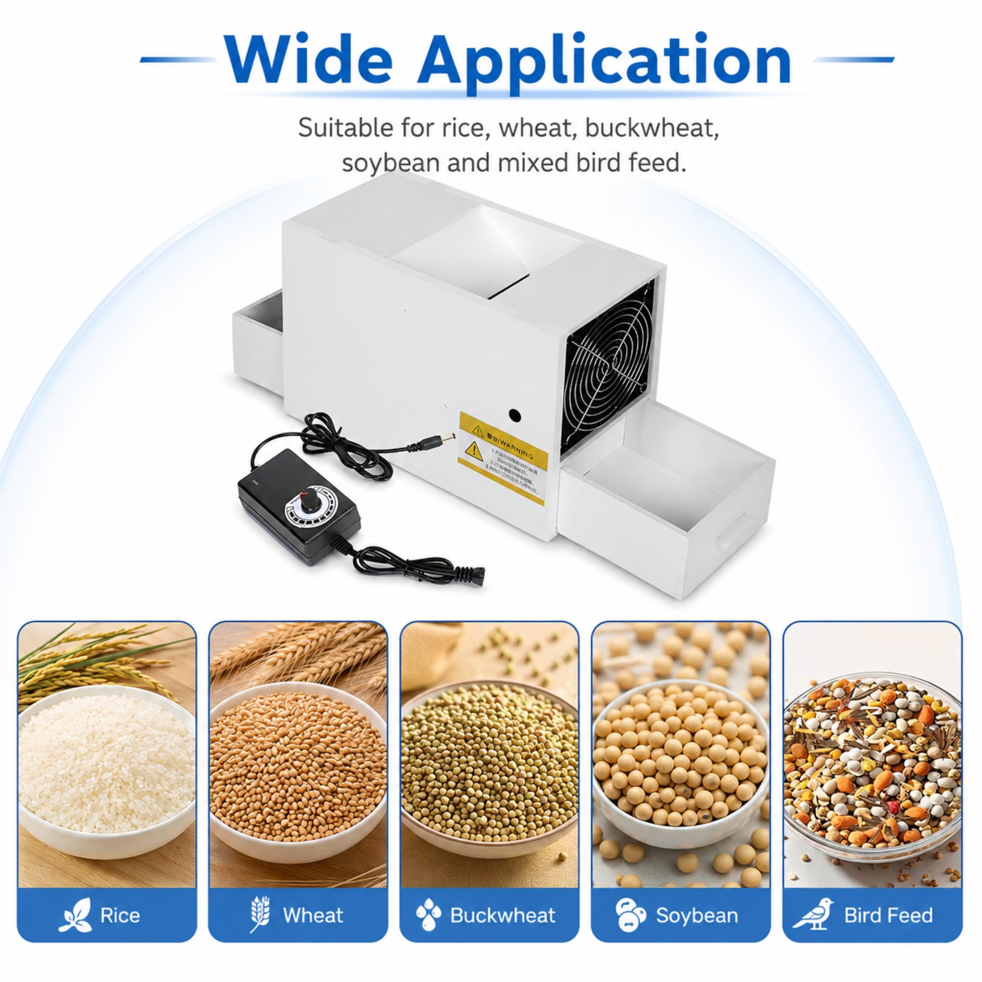 Limpiador de Semillas de soplador de Granos de pájaro para arroz, Trigo, Soja, 2 cajones