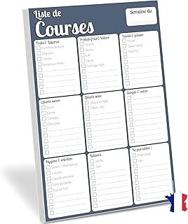 WHINAT - BLOC NOTE FRIGO MAGNETIQUE - " Liste de courses " - Mémo aimanté hebdo à mettre sur son réfrigérateur dans la cuisine pour planifier ses courses & les menus de la semaine - Edition Bleu