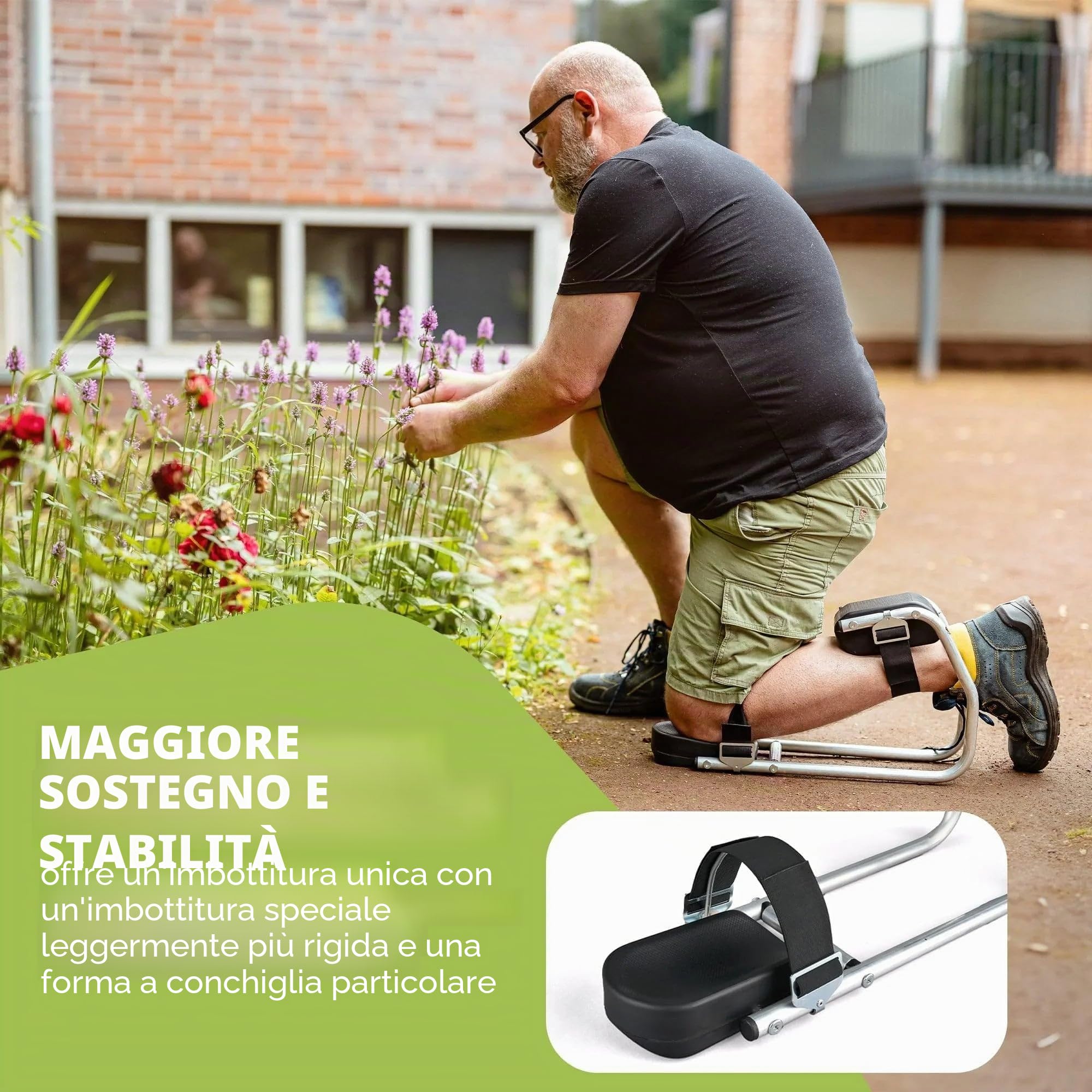 Florade KNIESITZ - Ginocchiere ergonomiche con funzione di seduta, alluminio leggero e stabile, dimensioni L, ginocchia indolori e seduta comoda, protezione ideale per giardinaggio, costruzione e