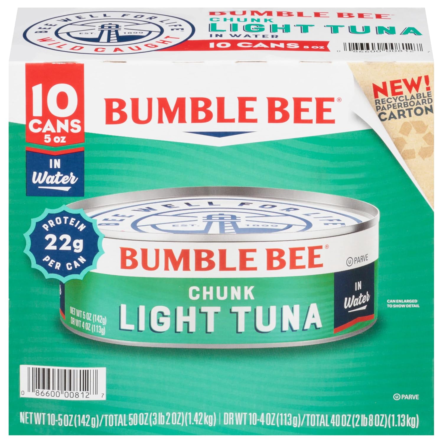 Bumble Bee Chunk Light Tuna in Water, 5 oz Cans (Pack of