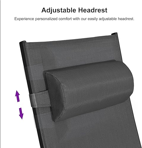 Miniatura 75 de PURPLE LEAF Juego de tumbona para patio, sillón al aire libre, playa, piscina, tumbona para tomar el sol, tumbona reclinable, sillas de bronceado