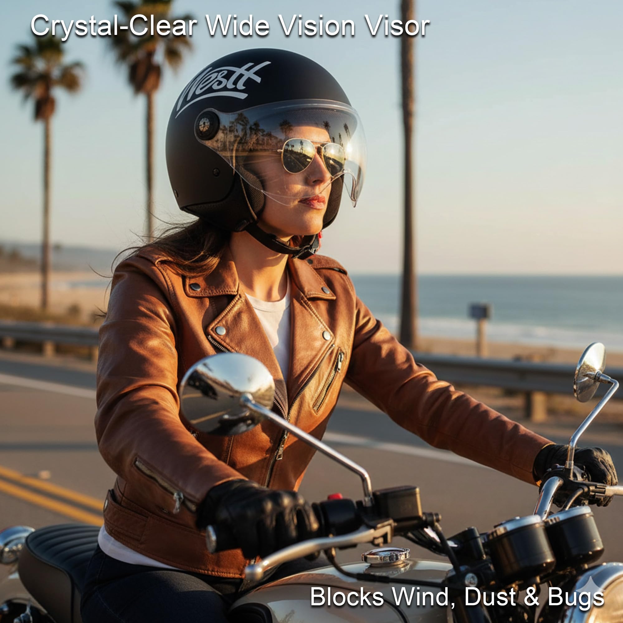 Westt Jethelm mit Visier ECE 22.06 – Leichter Motorradhelm für Damen und Herren – Roller Helm Mopedhelm in 4 Größen (S, M, L, XL)