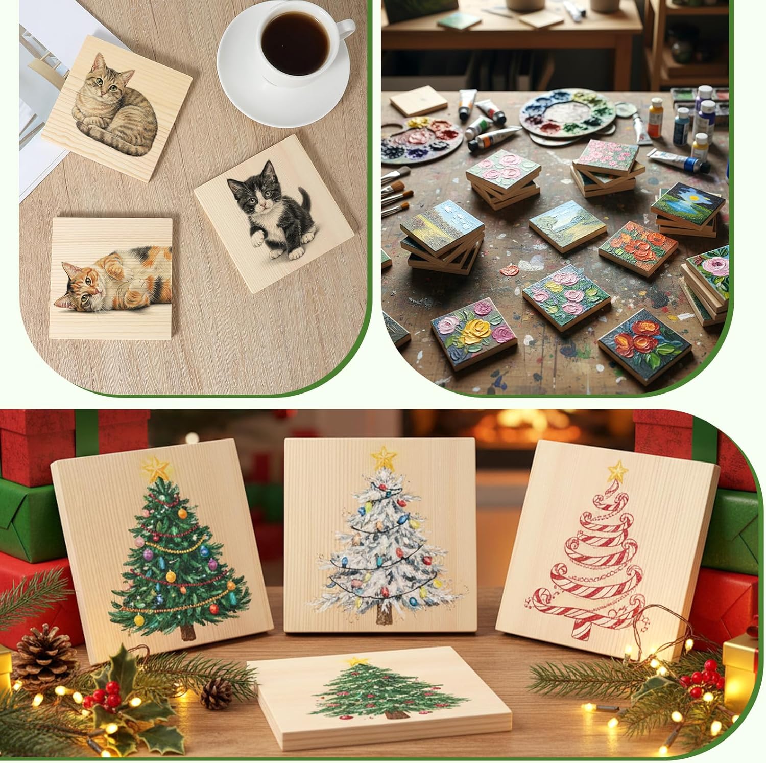 SHENLIU 60 PCS Unfinished Square Wood Coasters, 4 Inch Blank Wooden Craft Coasters with 240 Non-Slip Foam Pad Stickers for DIY Stained Painting Wood Engraving Home Decoration