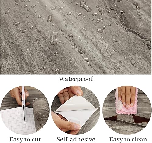 Miniatura 9 de VaryPaper Papel tapiz de madera marrón gris de 15.7 x 315 pulgadas, papel de contacto de grano de madera, papel de contacto impermeable para