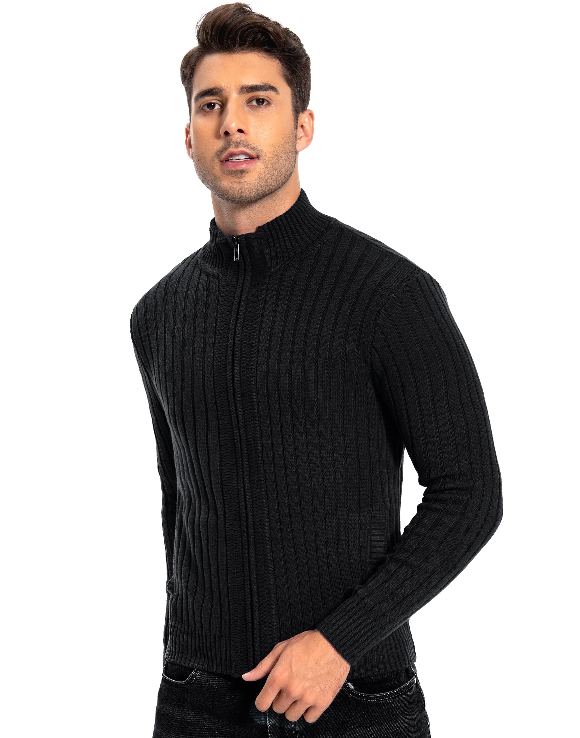 aoli ray Uomo Maniche Lunghe Cardigan Sweaters Inverno Cerniera Maglione con 2 Tasche