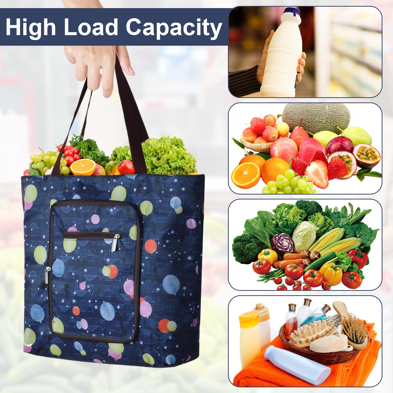 Borsa Spesa Grande 2 Pezzi Pieghevole Con Cerniera, Shopping Tote Bag Riutilizzabile 45 * 35cm, Lavabile, Per Shopping, Viaggio, Campeggio