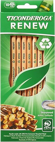 Ticonderoga Renew - Lápices con revestimiento de madera 2 HB suaves naturales 10 unidades X96110