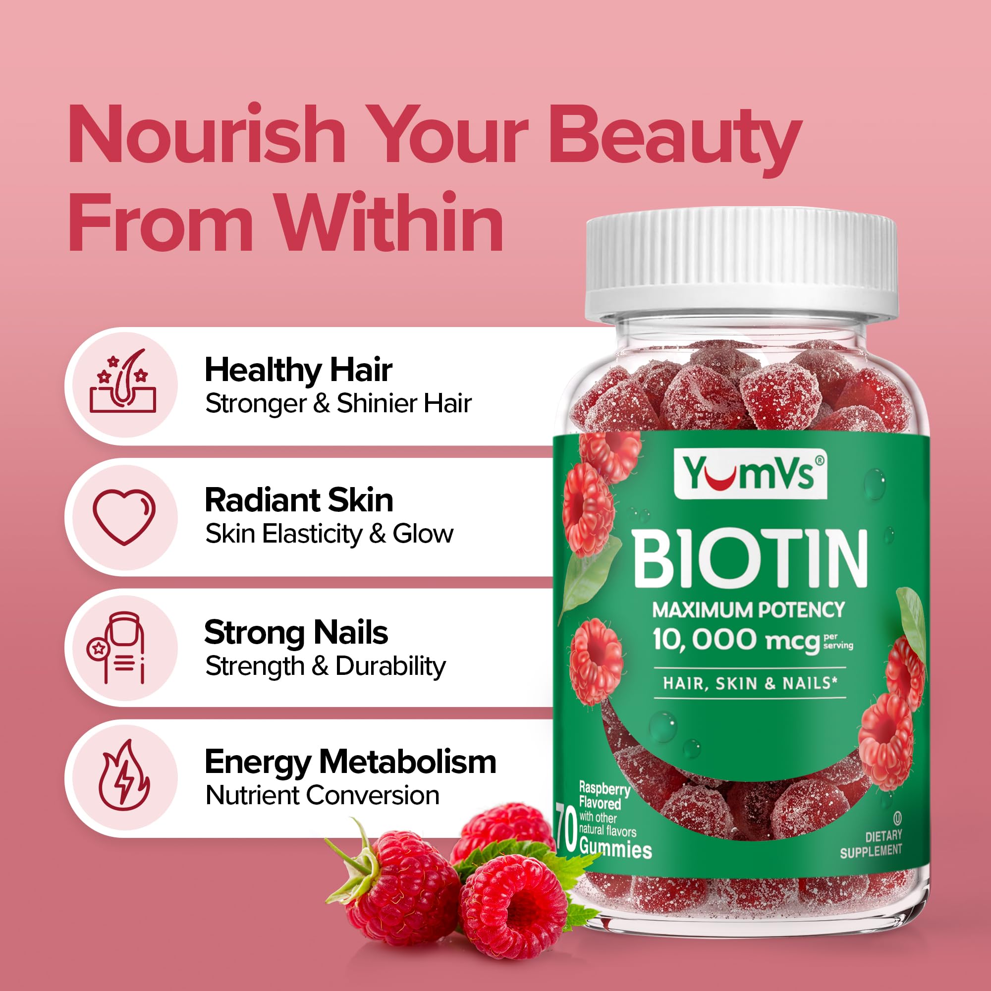 YUM-V'S Biotin Gummies 10,000 mcg per Serving (70 Count) — Amazon image 3
