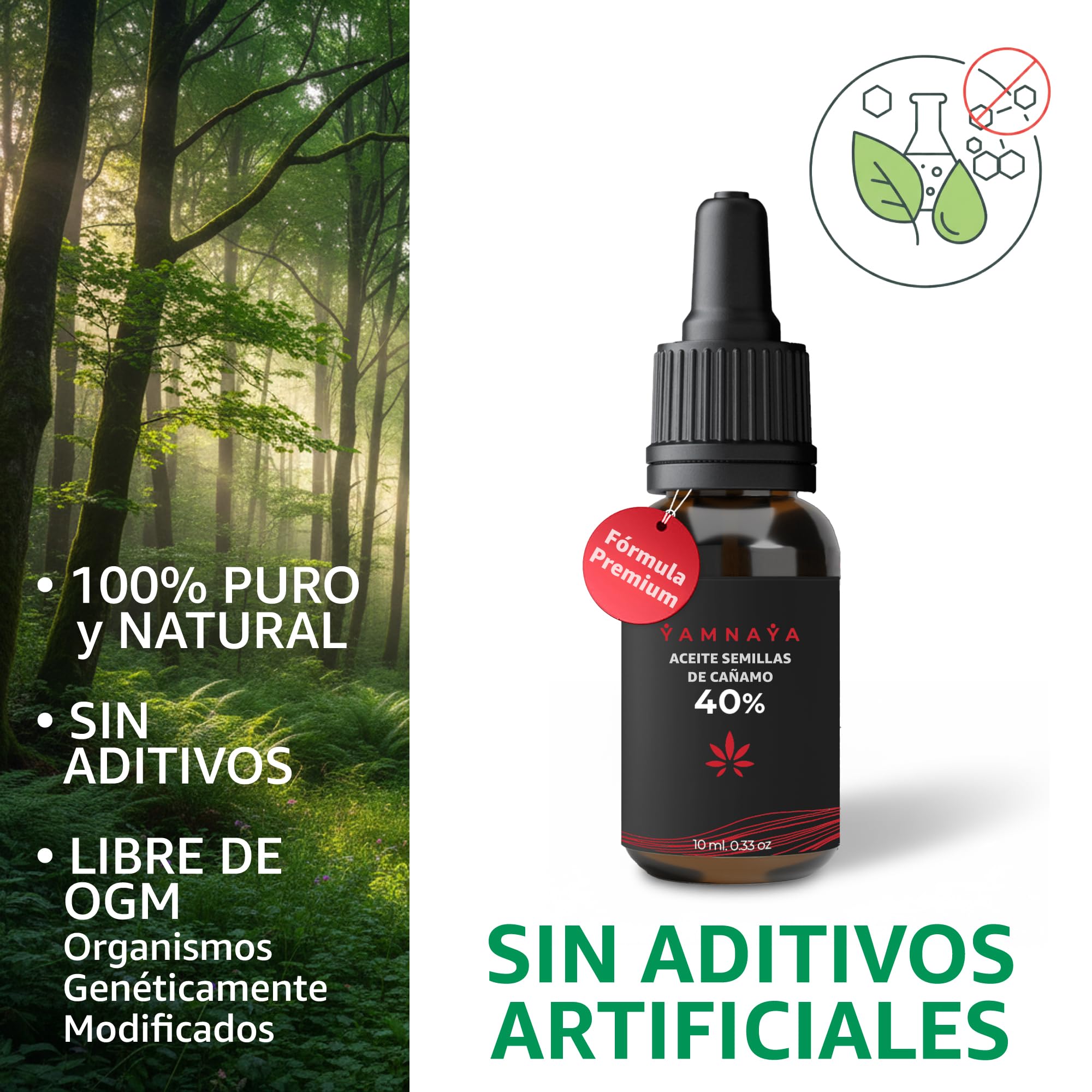 Aceite de semillas de cáñamo premium 40% | Prensado en frío y vegano | Aceite natural puro sin aditivos | Calidad ultra probada en laboratorio | Yamnaya