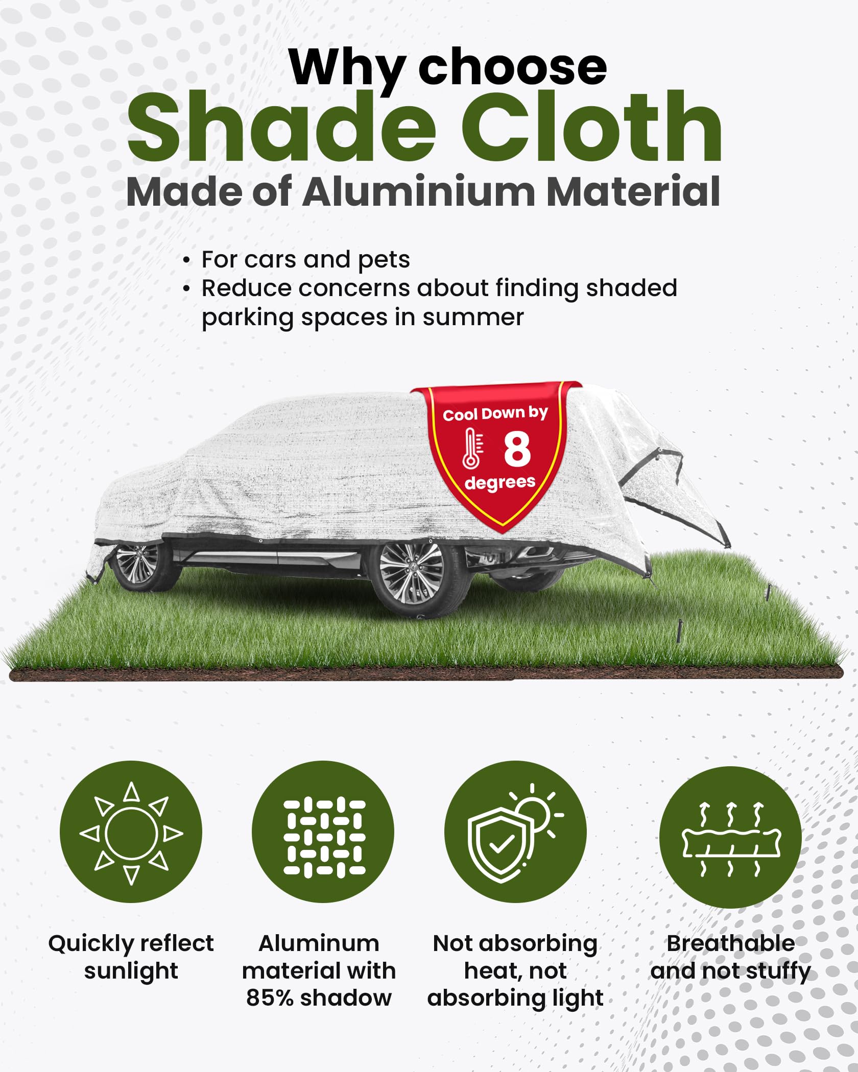 Aluminet - Tela de sombra de 3 x 6 m, 85 % reflectante de aluminio con ojales, tela de protección solar para coche, mascotas, jardín, patio, invernadero, incluye cordones elásticos