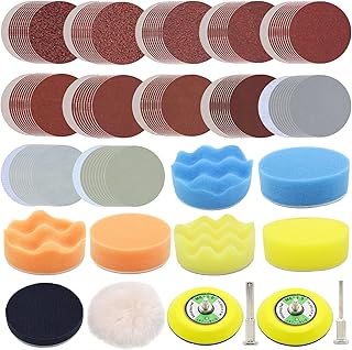 128pcs Sandpaper 3 Inch Sanding disc 40-7000 Grit Wet and Dry Sandpaper with 1/8"&1/4" Backer Plate Shank, Soft Foam Buffering Pad, and Polishing Pads Sponge for Car Metal Polishing kit
