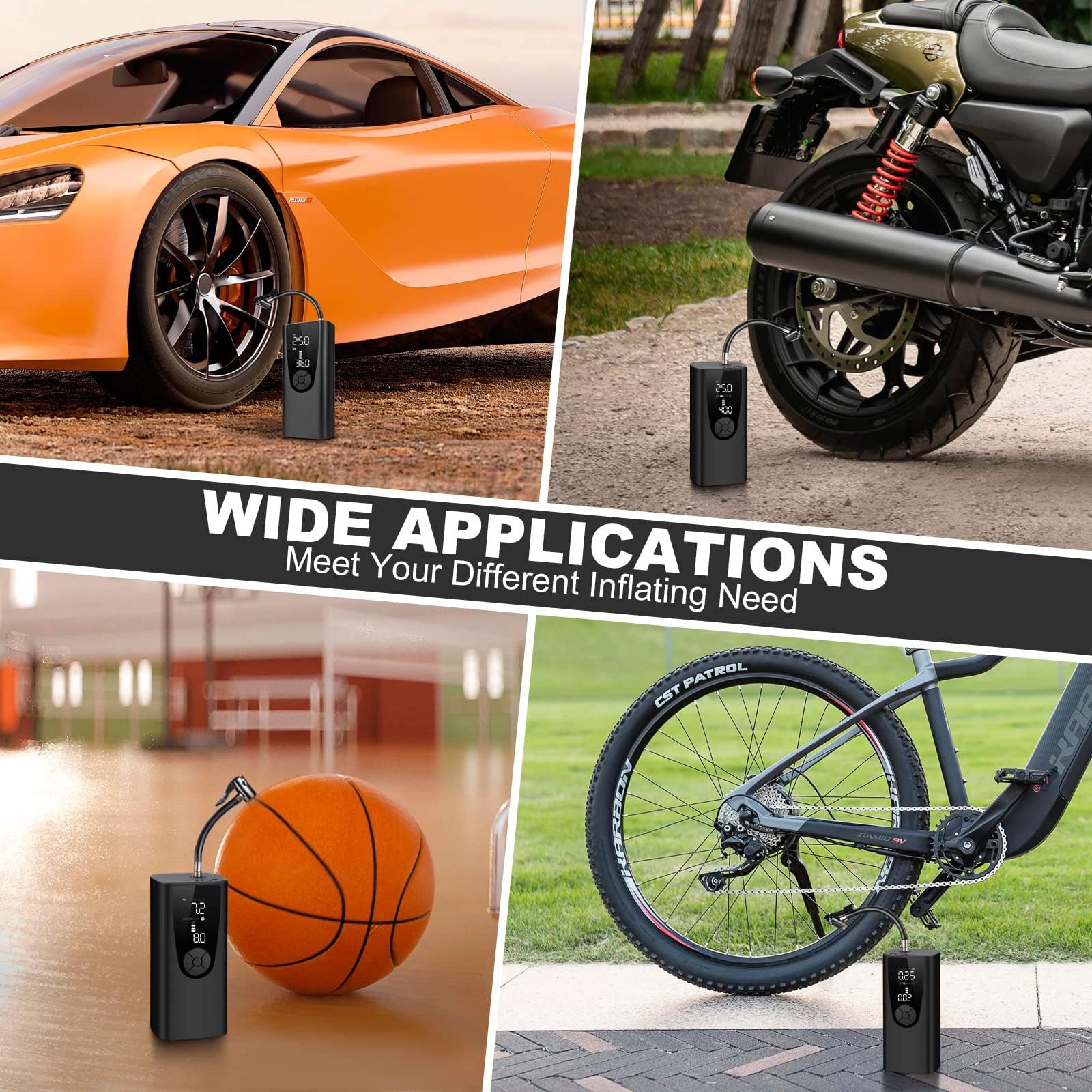 Bandenpomp draagbare luchtcompressor, 150 PSI & 20000mAh luchtpomp voor autobanden met bandenspanningsmeter, 5x snellere draadloze bandenpomp, fietspomp voor auto, motorfiets, fiets, bal