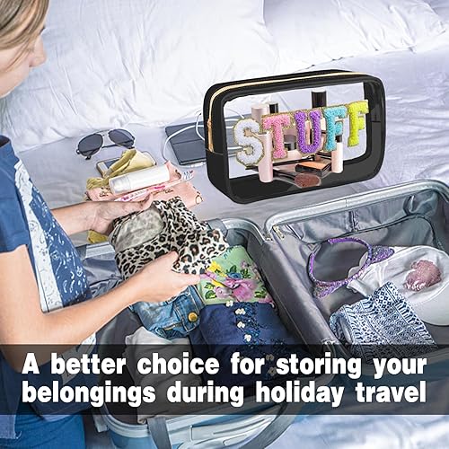 Miniatura 3 de CHRIMISS Bolsa de maquillaje para mujer, bolsa de cosas preparadas, organizador de bolsas de parche con cremallera, impermeable, portátil, bolsa de