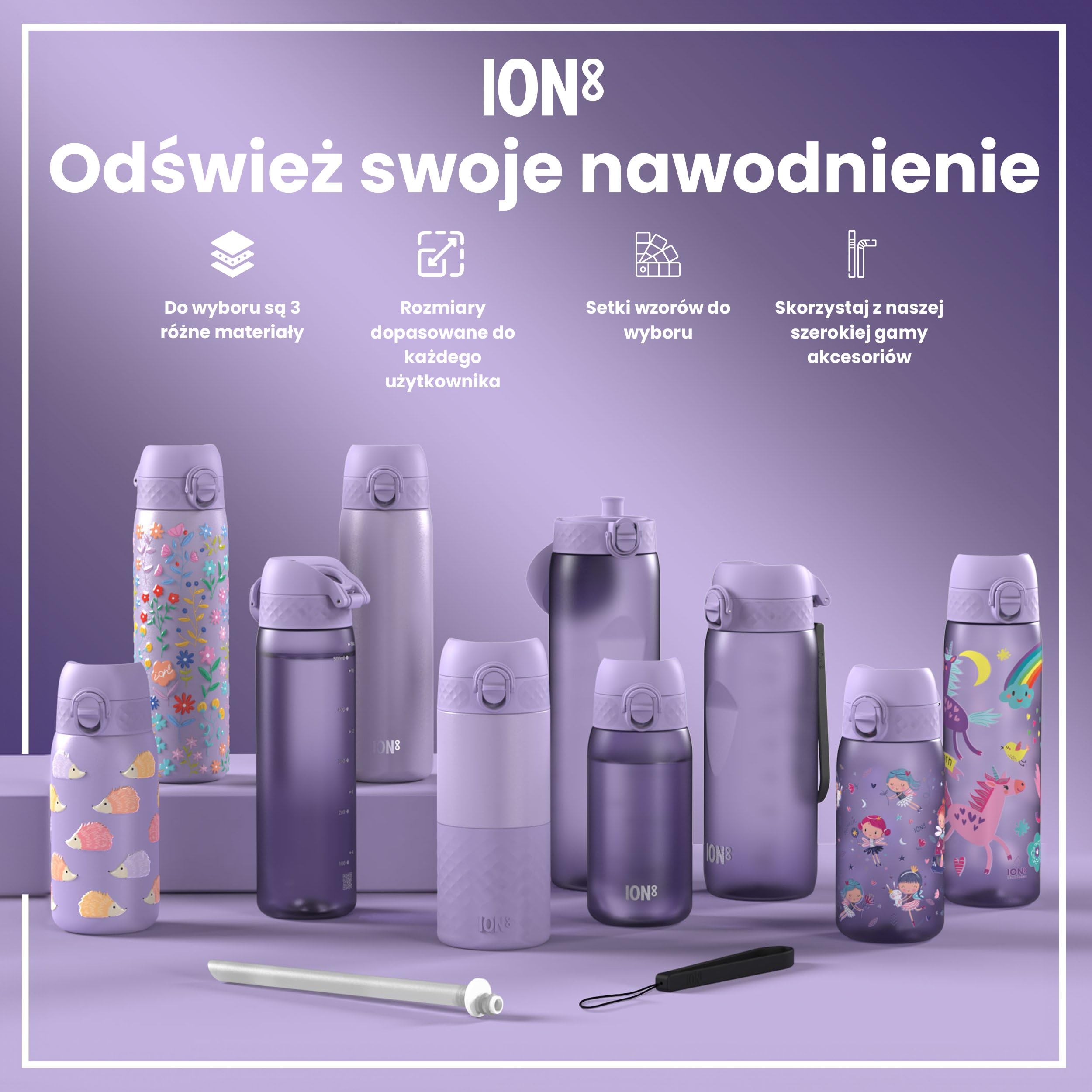 ION8 Butelka dla Dzieci, 350 ml/12 oz, Szczelna, Łatwa do Otwarcia, Bezpieczny Zamek, Można Myć w Zmywarce, Bez BPA, Uchwyt do Przenoszenia, Łatwa do Czyszczenia, Bezwonny, Wróżki