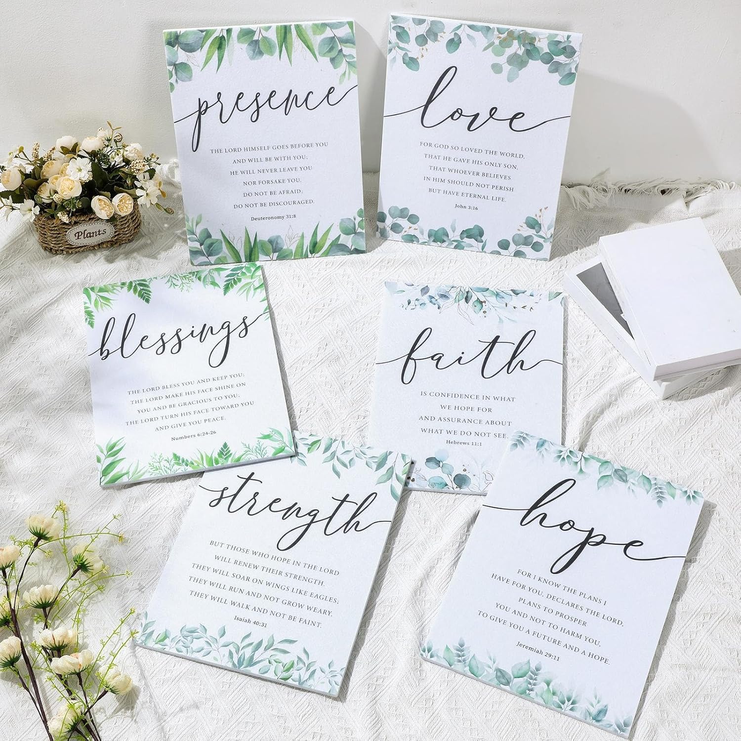 Sacubee 6 Pack Acoustic Christian Art Panels 12" x 16" Faith Hope Love Soundproof Wall Panels Self Adhesive Bible Verse Decor Religious Sound Absorbing Treatment for Home Mother Day(Sage Green Leaves)