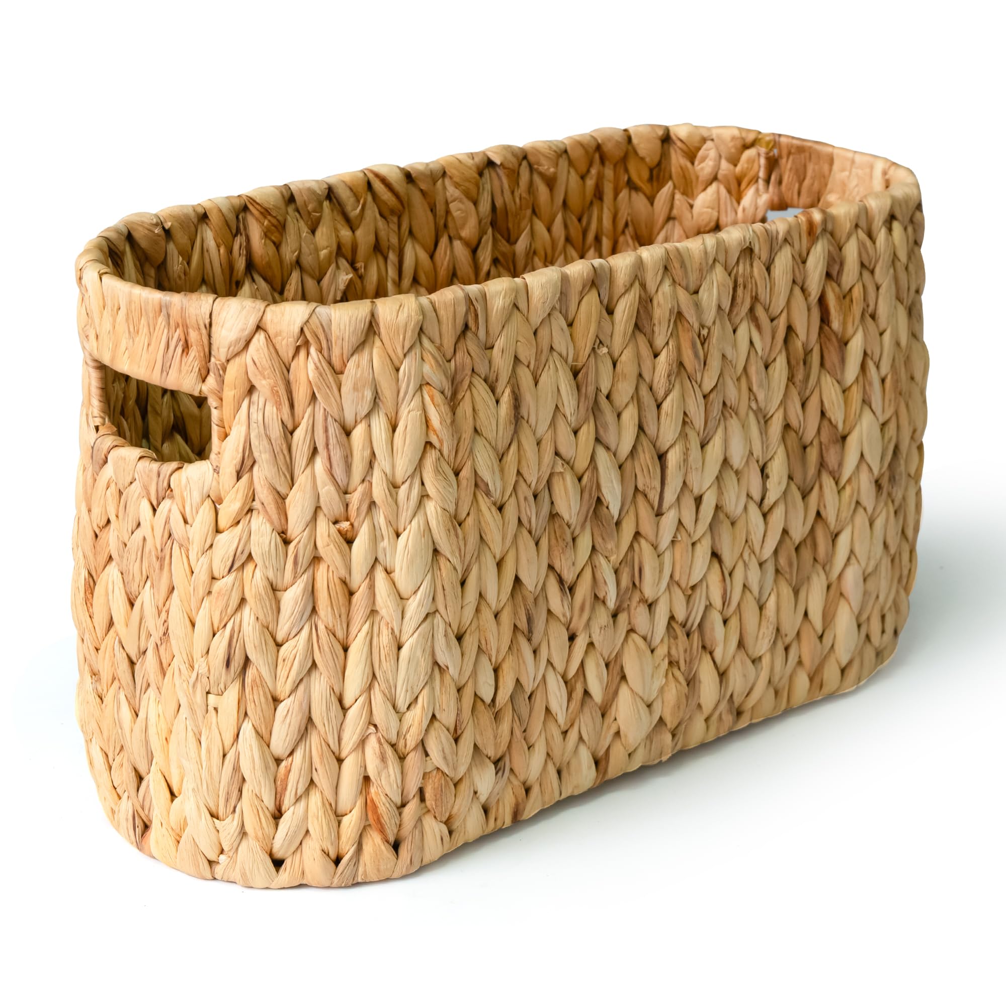 KOKODO Water Hyacinth Toilet Paper Storage Basket with Handles, Free Standing Wicker Basket for Toilet Paper, Magazines, Toiletries &amp; Cleaning Supplies, Holds 6 Rolls