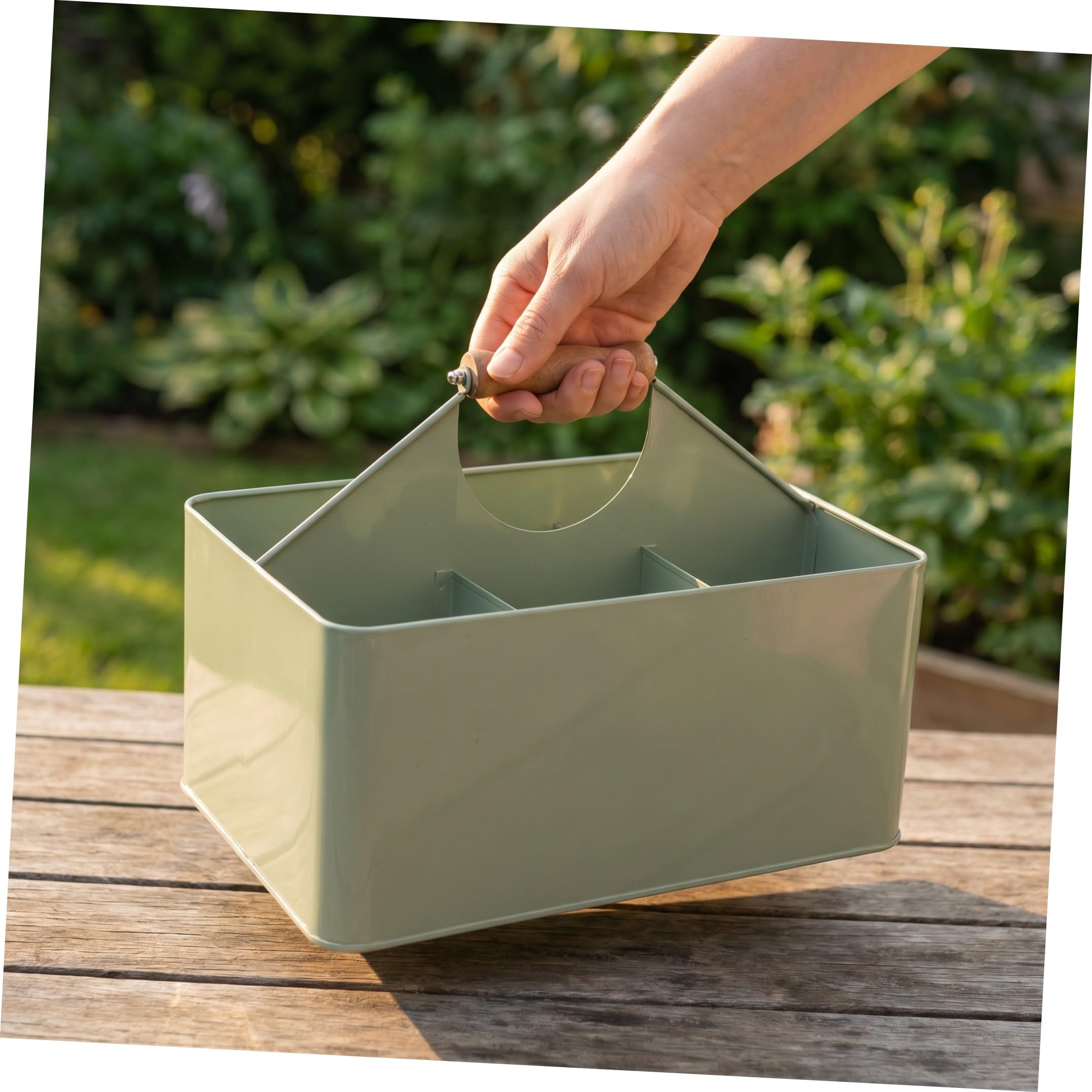 Boîte de Rangement Poignée Pratique avec 4 Compartiments en Métal Vert Surface Lisse pour Graines de Jardinage pour Balcons et Espaces Restreints